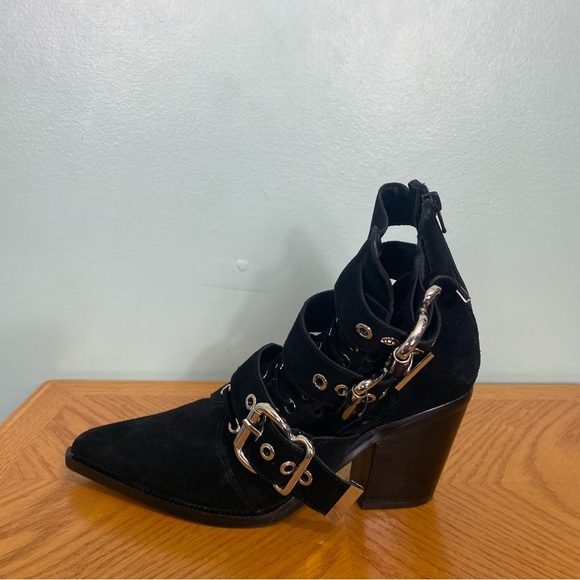 Jeffrey Campbell Caceres Buckle Suede Black Booties Sz 8 - Picture 5 of 13